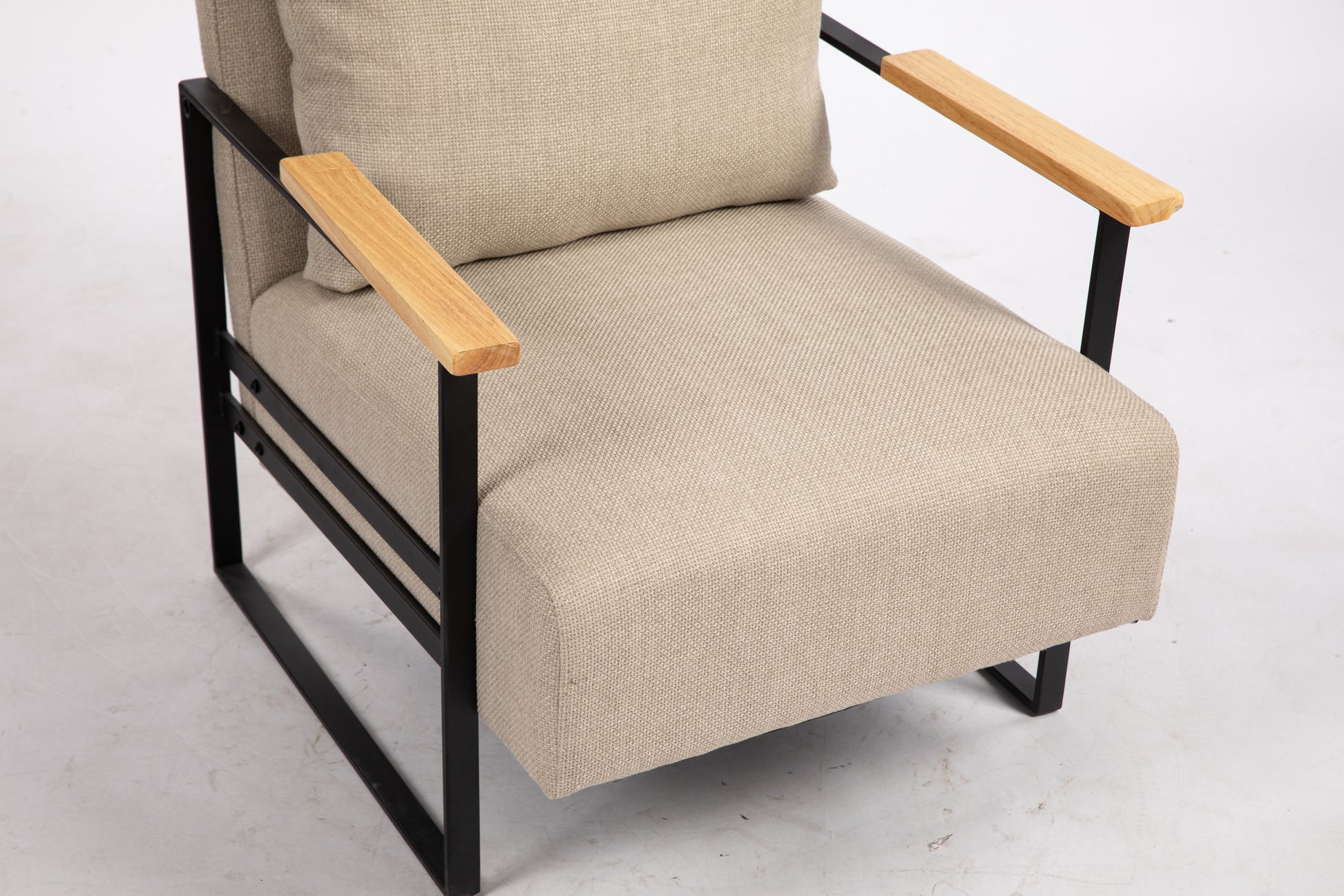 Leather Accent Chair Guest Chair For Living Room, Mid Century Armchair For Bedroom Khaki Linen