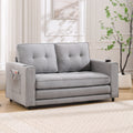 3 In 1 Upholstered Futon Sofa Convertible Sofa Bed,Foldable Tufted Loveseat With Pull Out Sleeper Couch Bed,Folding Mattres Beautiful Seat Daybed W Side Pockets And Cup Holder, Light Gray Light Gray Foam Fabric