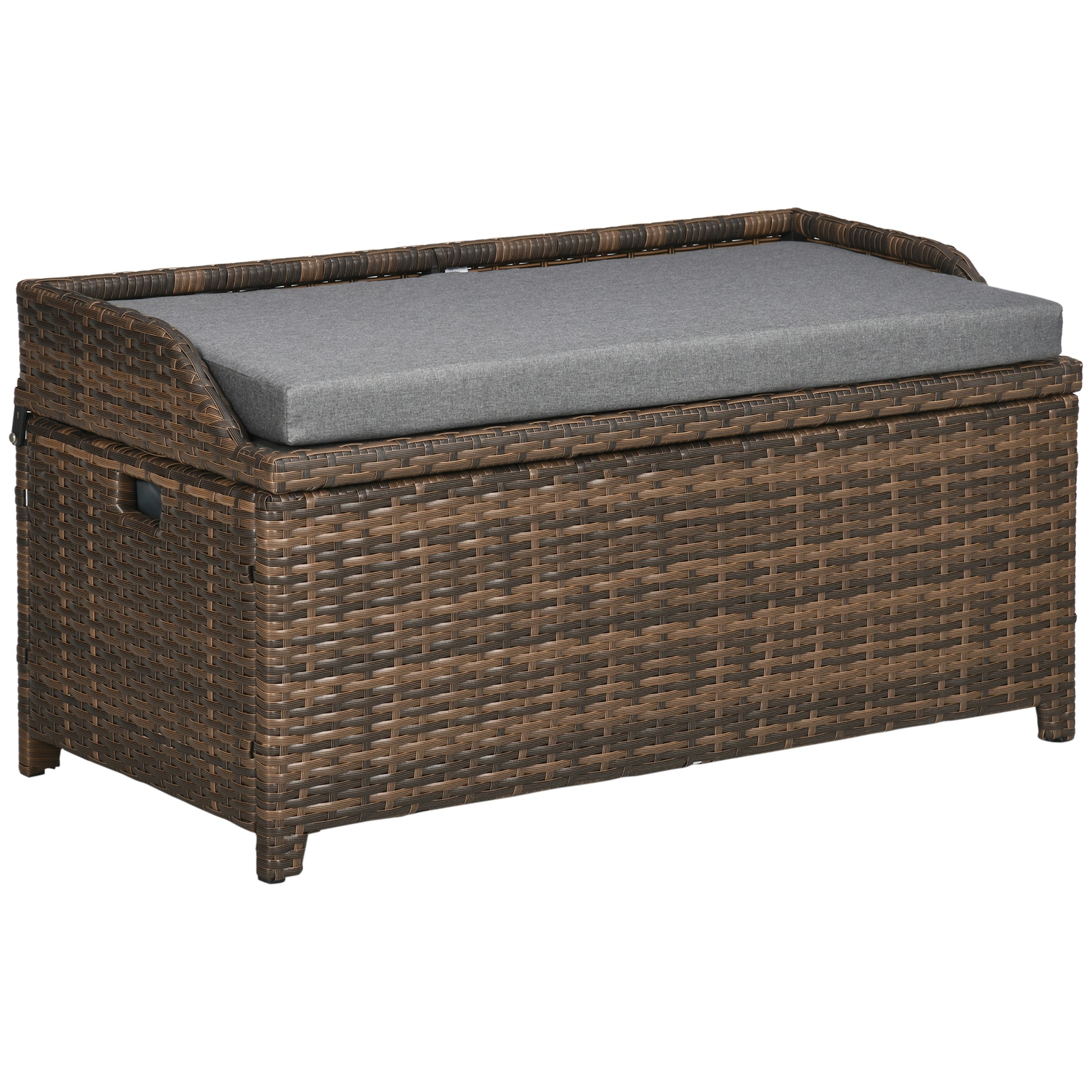 Outsunny Outdoor Wicker Storage Bench Deck Box, Pe Rattan Patio Furniture Pool Container Storage Bin With Interior Waterproof Bag And Comfortable Cushion, Gray Grey Aluminum