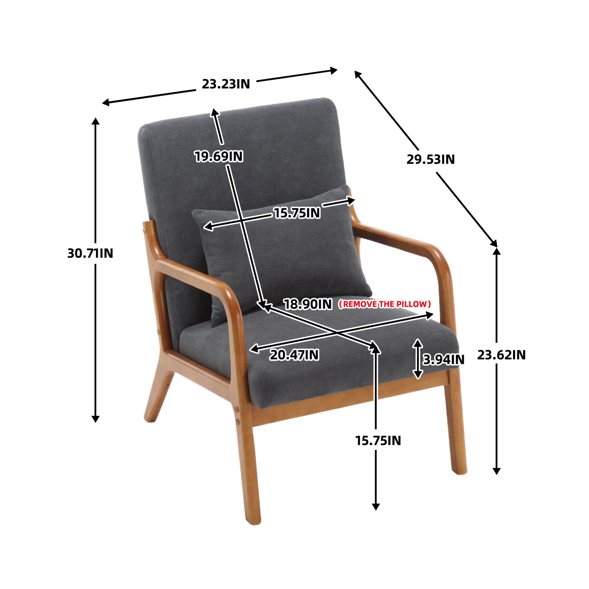 Coolmore Modern Accent Chair, Solid Wood Padding Lounge Armchairs With One Pillow For Living Room, Bedroom, Guest Room Gray Gray Primary Living Space Foam Velvet