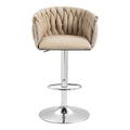360 Fabric Cover Swivel Bar Stools Set Of 2, Adjustable Counter Height Bar Chairs With Woven Back & Footrest, Silver Chromed Bar Stools For Kitchen Island, Cafe, Pub Yellow Metal Yellow Kitchen