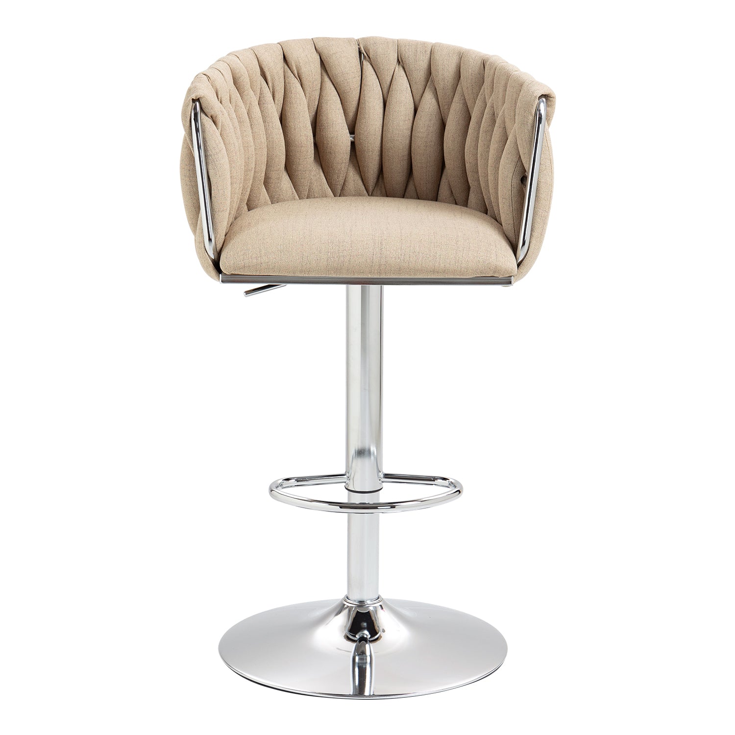 360 Fabric Cover Swivel Bar Stools Set Of 2, Adjustable Counter Height Bar Chairs With Woven Back & Footrest, Silver Chromed Bar Stools For Kitchen Island, Cafe, Pub Yellow Metal Yellow Kitchen