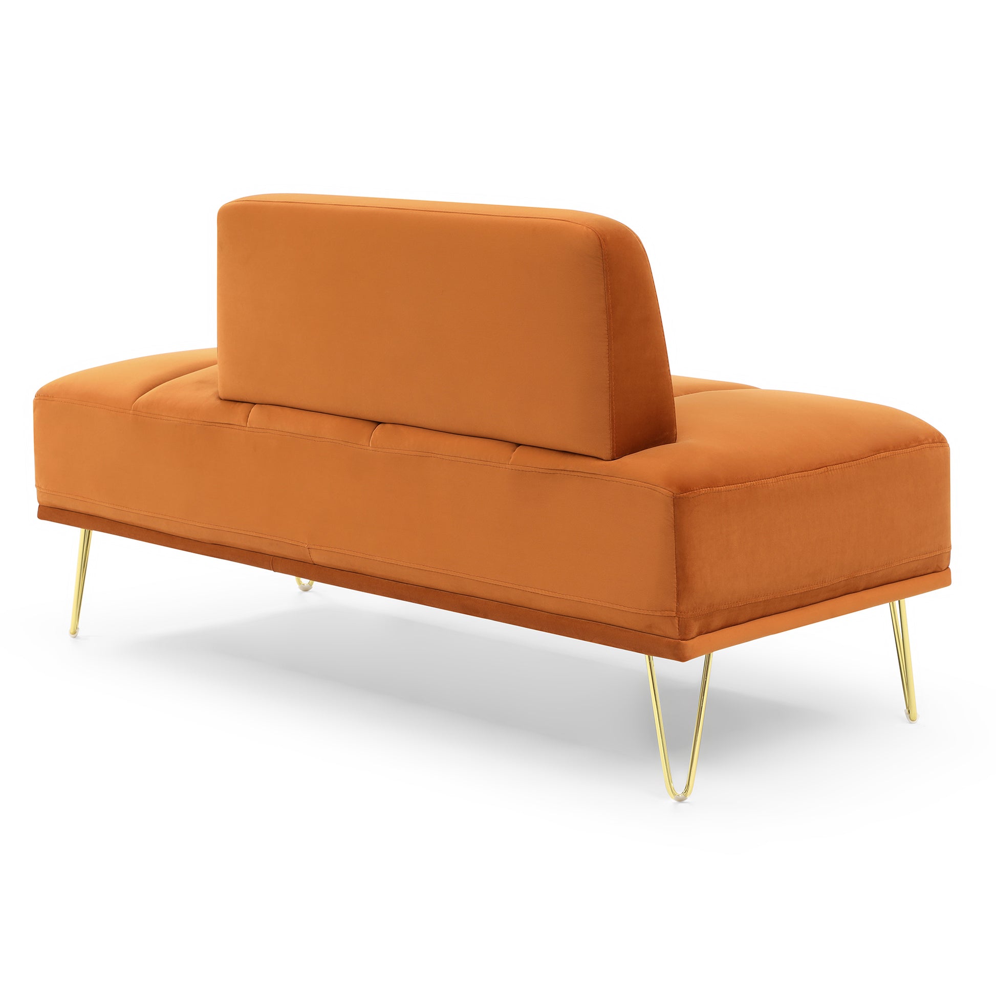 56.3"Inch Modern End Of Bed Bench,Velvet Fabric Upholstered 2Seater Sofa Couch Entryway Ottoman Bench, Fuzzy Sofa Stool Footrest ,Window Bench With Gold Metal Legs For Bedroom, Living Room,Orange