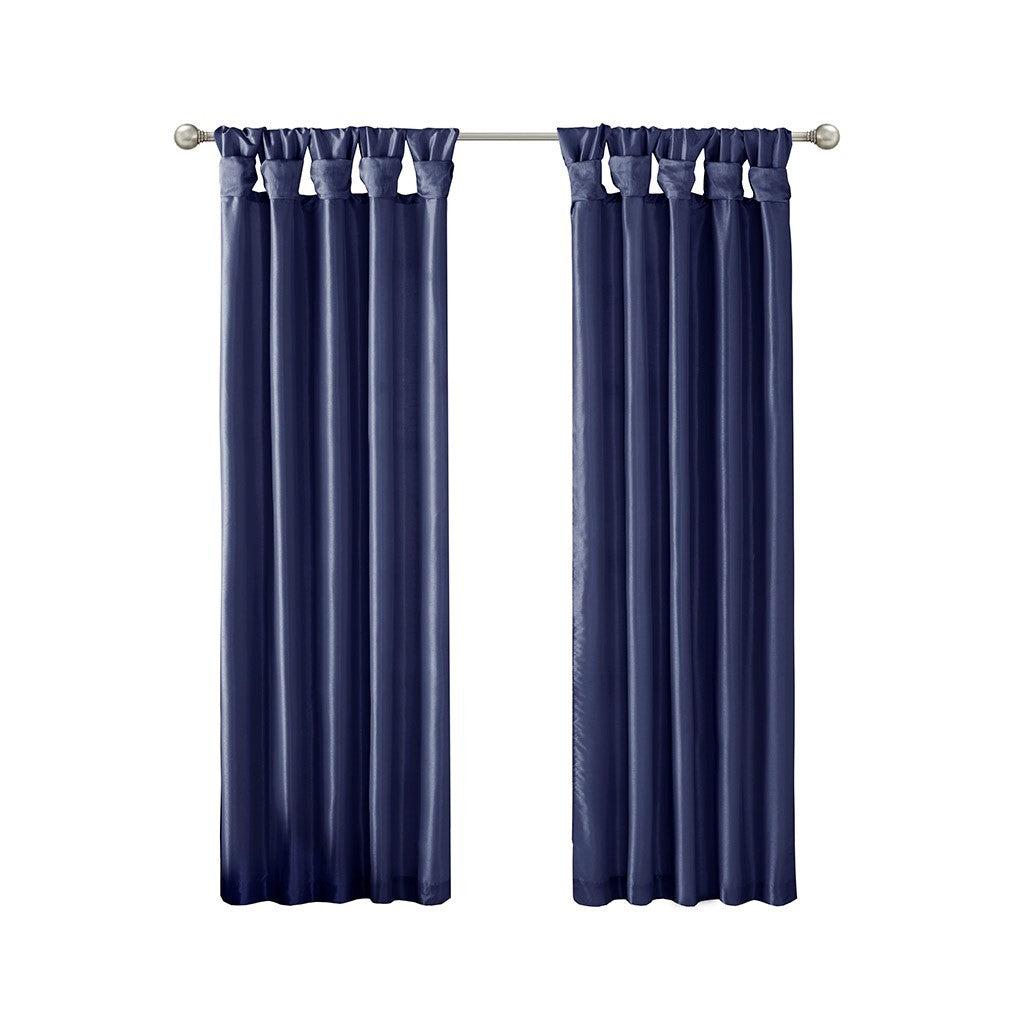 Twist Tab Lined Window Curtain Panel Navy Polyester