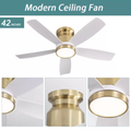 42 Inch Flush Mount Ceiling Fans With Led Light 18W And Remote Control 5 Abs Fan Blades For Bedroom Dining Room Gold Abs