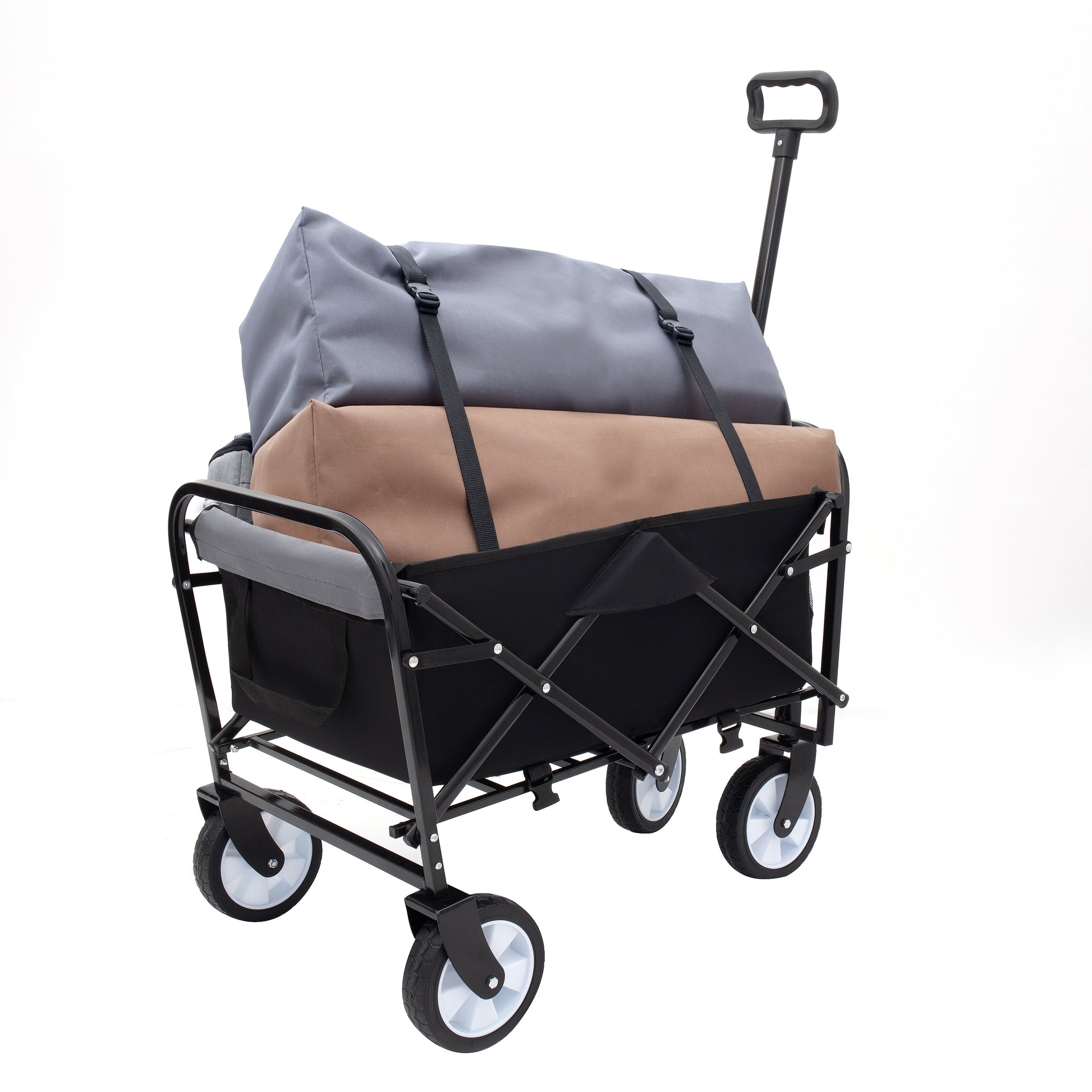 Minimeetall Multi Use Bag,Collapsible Foldable Wagon Cart Beach Wagon Heavy Duty Utility Cart Utility Wagon Grocery Cart For For Camping 3Pcs Plastic Liner Bag Coverblack Black Steel