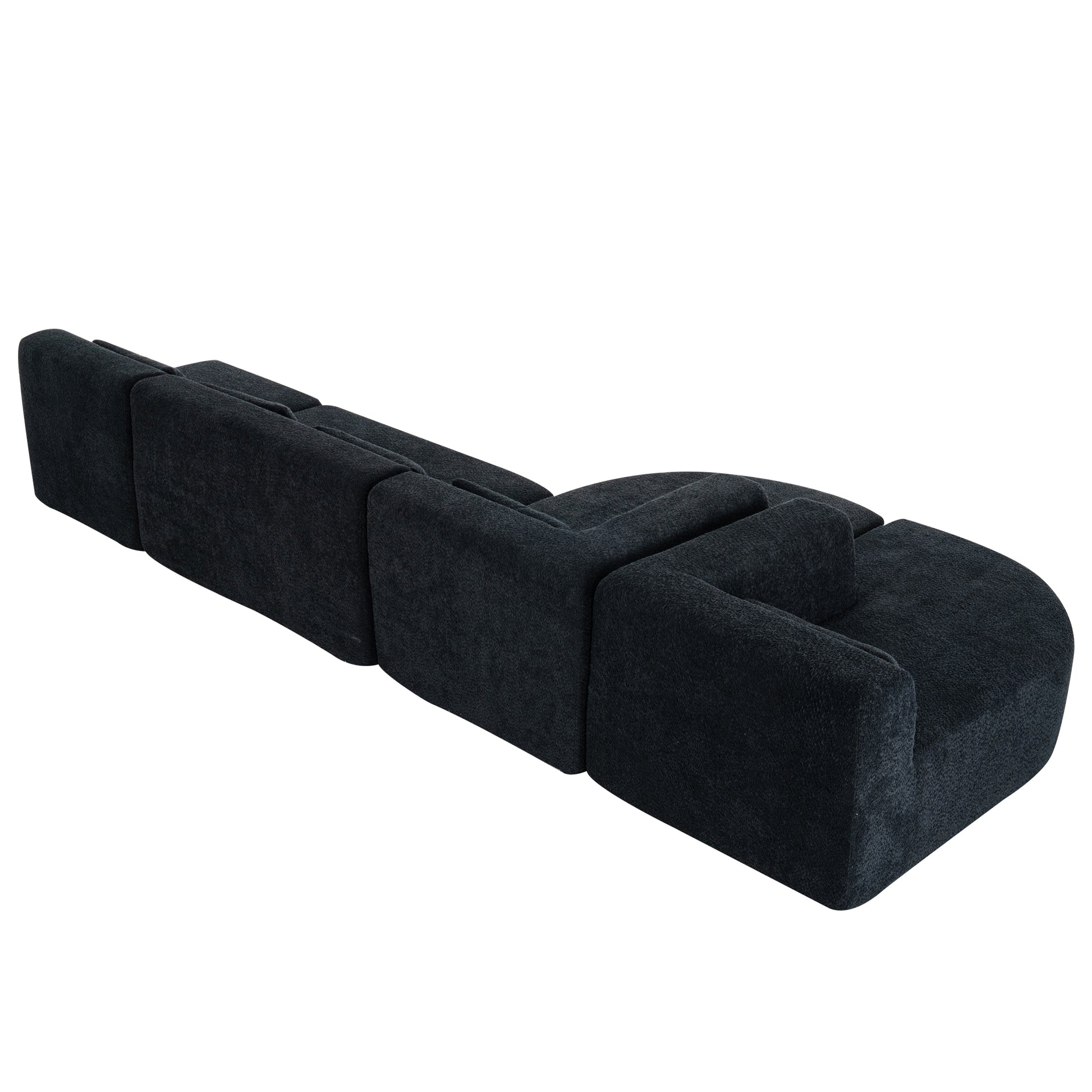 143.7" Upholstered Sofa Free Combined Sofa Couch With Two Chaise Lounge And Five Back Pillows For Living Room, Black Black Foam Polyester 5 Seat