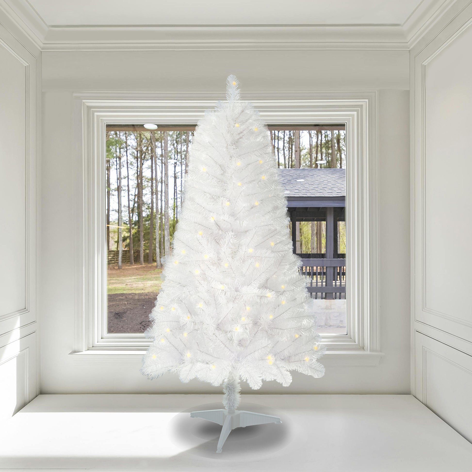 4Ft White Artificial Christmas Tree Prelit With Stand ,100 Warm White Led Lights, Realistic 241 Branch Tips Pvc White Norwood Spruce Tree Easy Assembly For Indoor, Home White Pvc