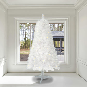 4Ft White Artificial Christmas Tree Prelit With Stand ,100 Warm White Led Lights, Realistic 241 Branch Tips Pvc White Norwood Spruce Tree Easy Assembly For Indoor, Home White Pvc