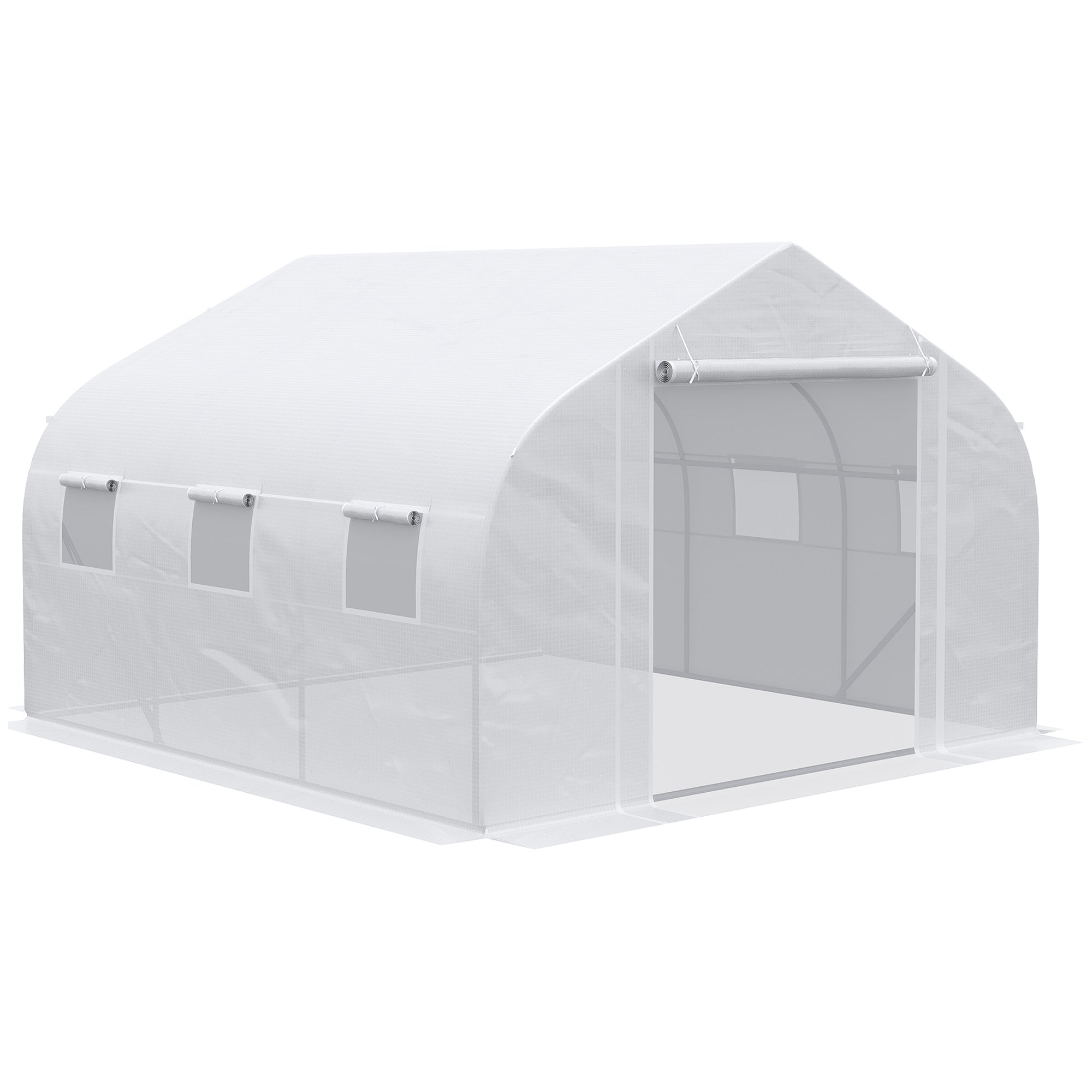 Outsunny 12' X 10' X 7' Walk In Greenhouse, Tunnel Green House With Zippered Mesh Door And 6 Mesh Windows, Gardening Plant Hot House With Galvanized Steel Frame, White White Steel