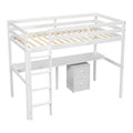 Twin Loft Wood Bed With Under Bed, Built In Desk, A Storage Cabinet Of 2 Drawers, Guardrails, Ladder,White Twin White Pine