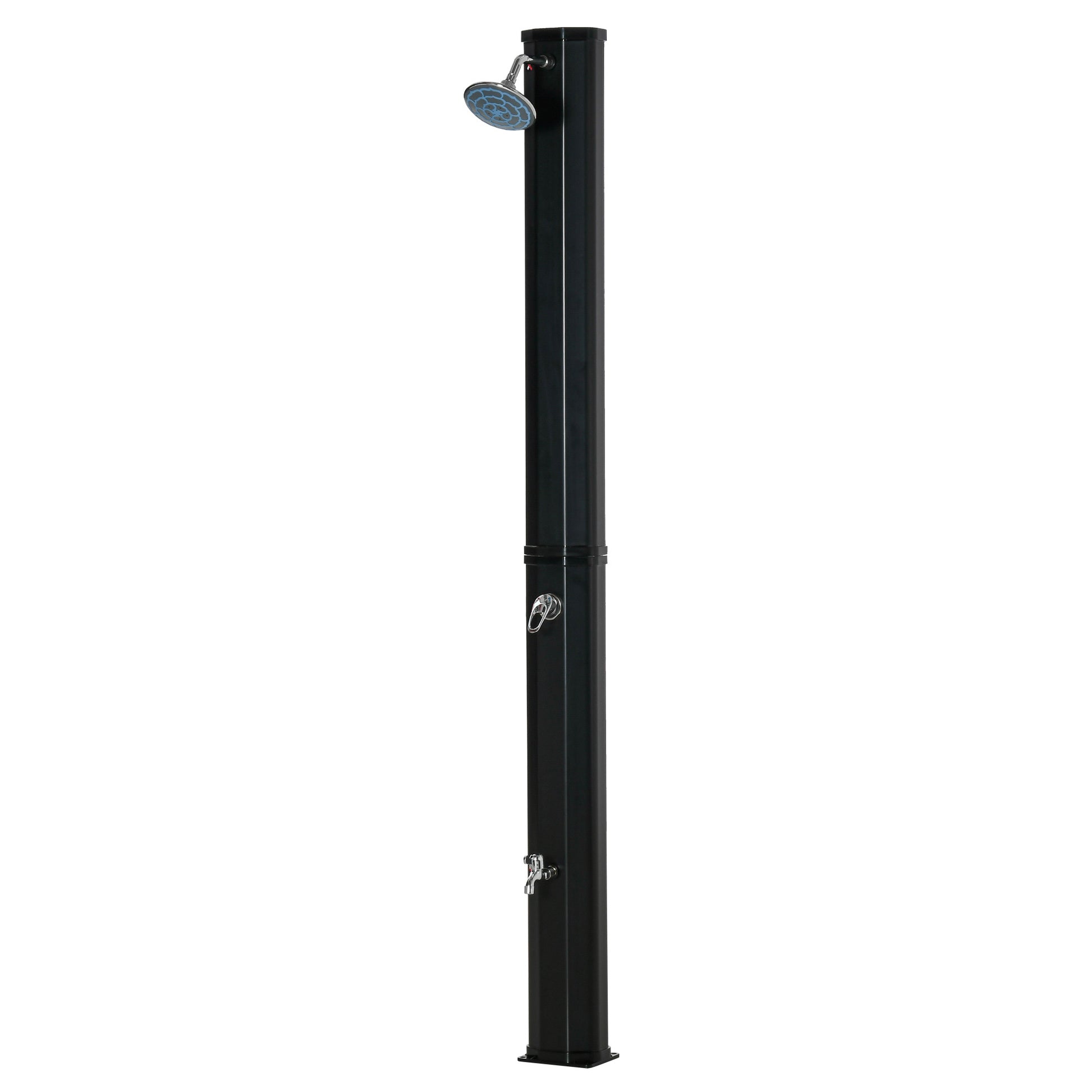 Outsunny 7Ft Outdoor Solar Heated Shower With 360 Rotating Shower Head, Foot Shower Faucet, Temperature And Pressure Adjustable, Holds 9.2 Gallons For Backyard Pool Black Plastic