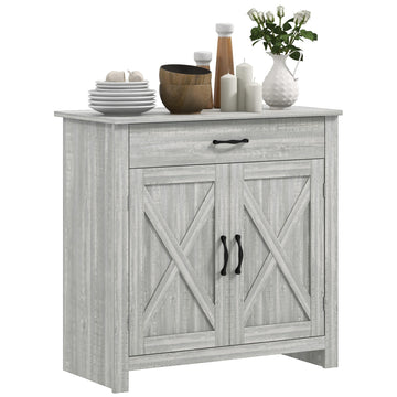 Homcom Farmhouse Sideboard Buffet Cabinet, Barn Door Coffee Bar Cabinet With Drawer And Adjustable Shelf, Kitchen Cabinet For Living Room, Entryway, Stone Gray Stone Gray Mdf