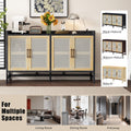 Sideboard Rustic Buffet Cabinet, Sideboard Cabinet With Decorative Rattan Doors, Buffet Cabinet With Storage For Entryway Dining Room Kitchen Living Room, Black Natural Black Natural Mdf