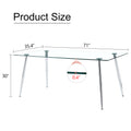 Modern Rectangular Glass Dining Table, Suitable For 4 6 People, With Tempered Glass Countertop And Silver Metal Table Legs, Writing Desk, Suitable For Kitchen, Dining Room And Living Room Transparent Glass