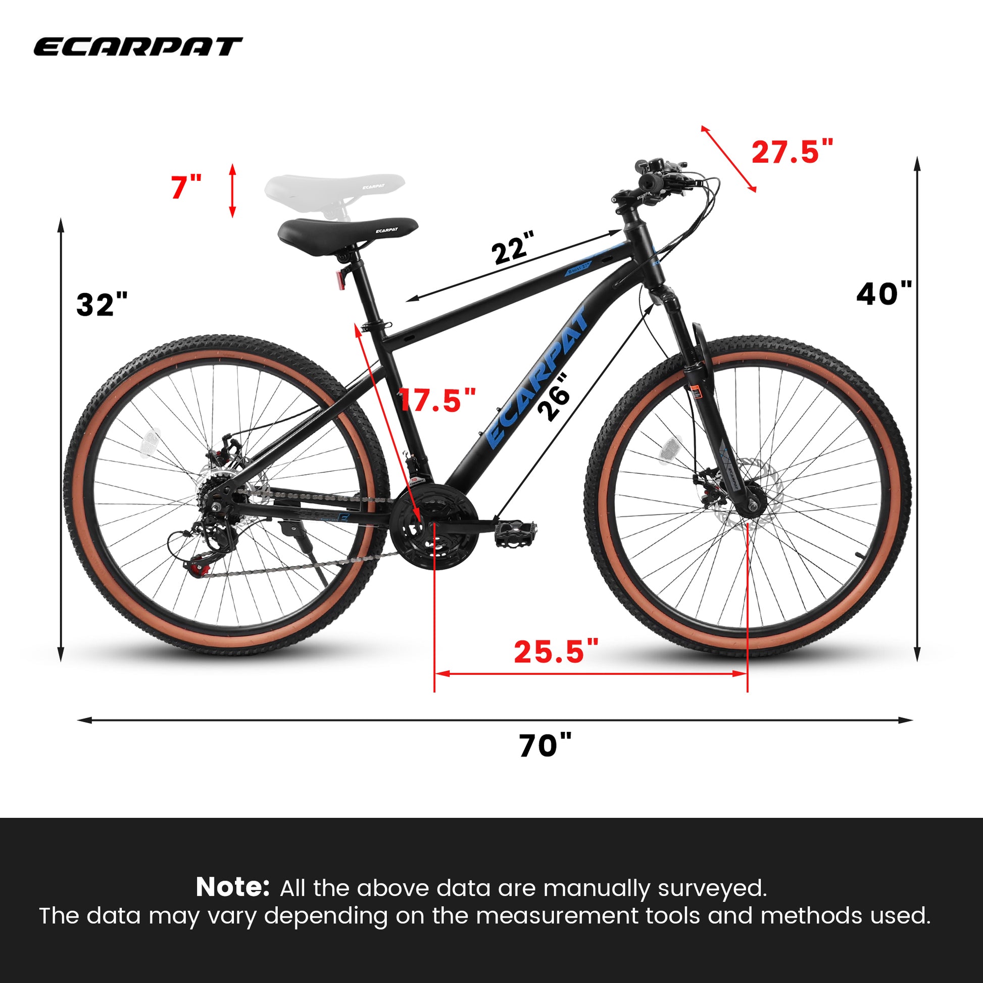 A27301 Ecarpat Mountain Bike 27.5 Inch Wheels, 21 Speed Mens Womens Trail Commuter City Mountain Bike, Carbon Steel Frame Disc Brakes Thumb Shifter Front Fork Bicycles Cycling Black Blue Garden & Outdoor Classic Polyurethane Foam Carbon Steel