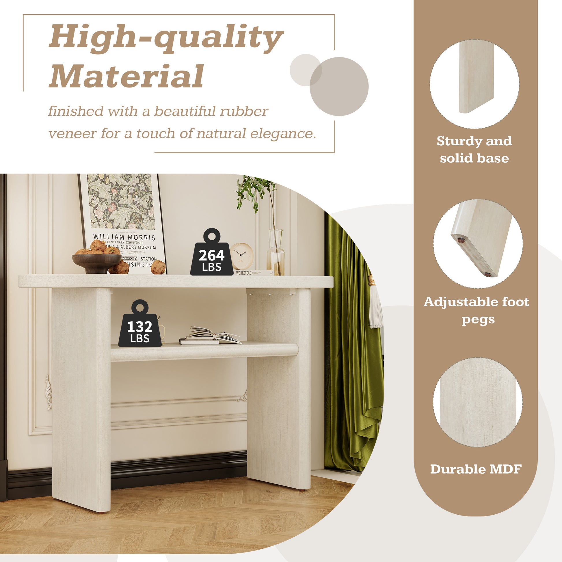 Elegant Minimalist Console Table With Rounded Edges And Sturdy Shelf Design For Entryway, Living Room Gray Wash Gray Wash Solid Wood Mdf