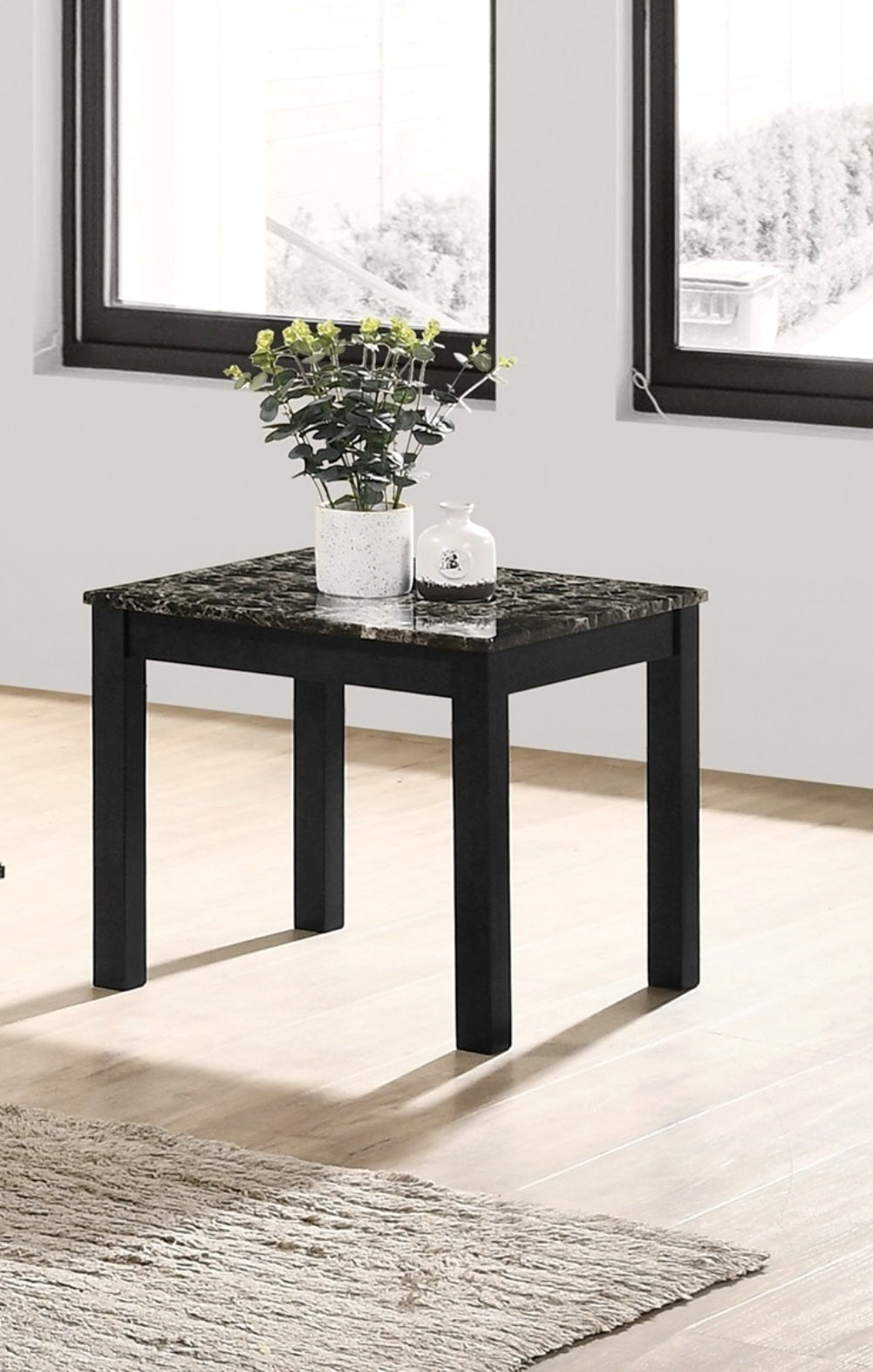 Contemporary Black Faux Marble Top 1X Coffee Table And 2X End Tables 3Pc Coffee Table Set Living Room Furniture Black Primary Living Space Classic,Contemporary,Modern,Transitional Rubberwood