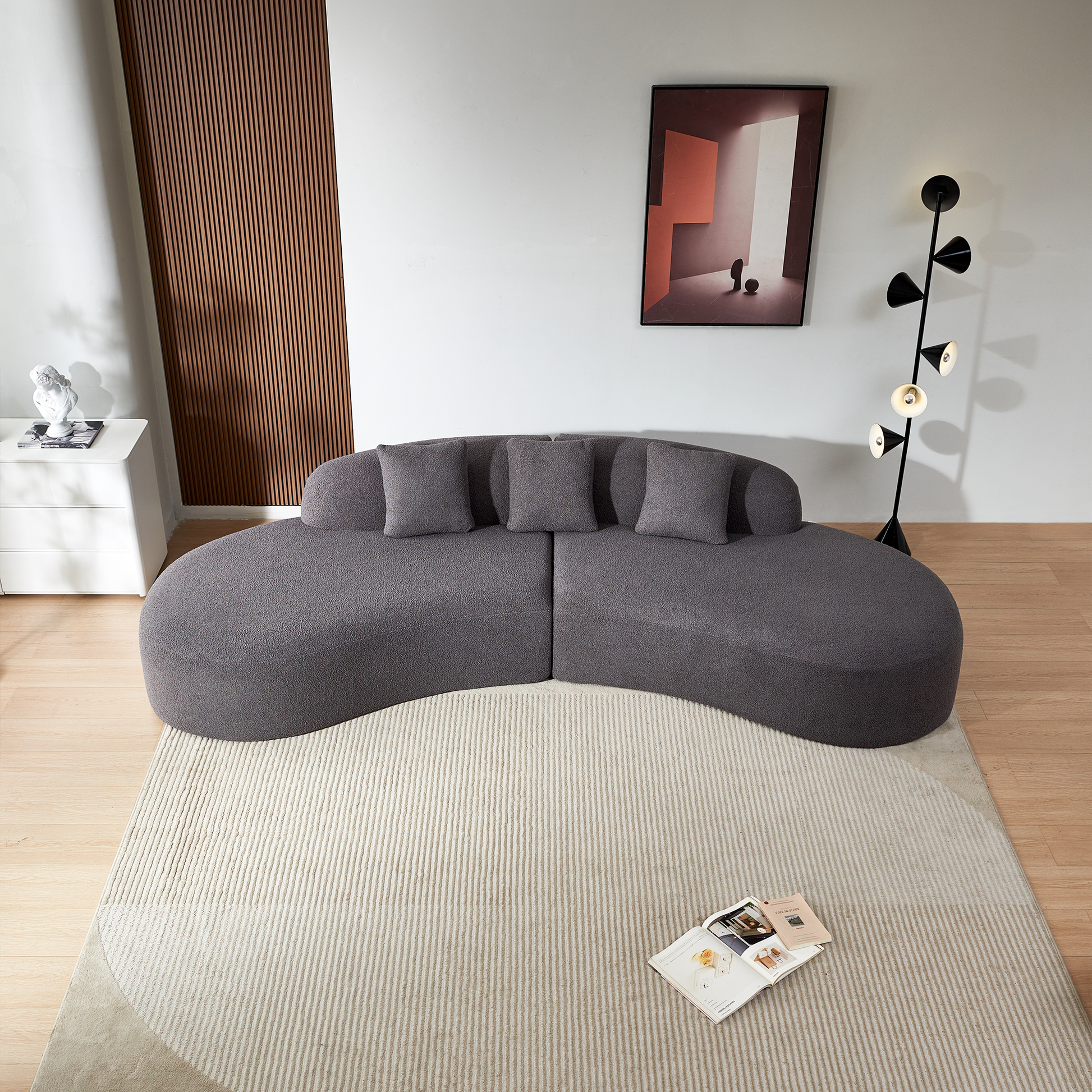 Modern Curved Sectional Sofa, 5 Seater Couch, Comfortable And Stylish For Living Room, Apartment, Home Decor Gray Medium Soft Foam Sherpa 5 Seat