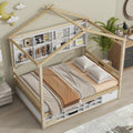 Full House Bed With Roof Frame, Bedside Shelves, Under Bed Storage Unit,Natural Full Natural American Design Pine