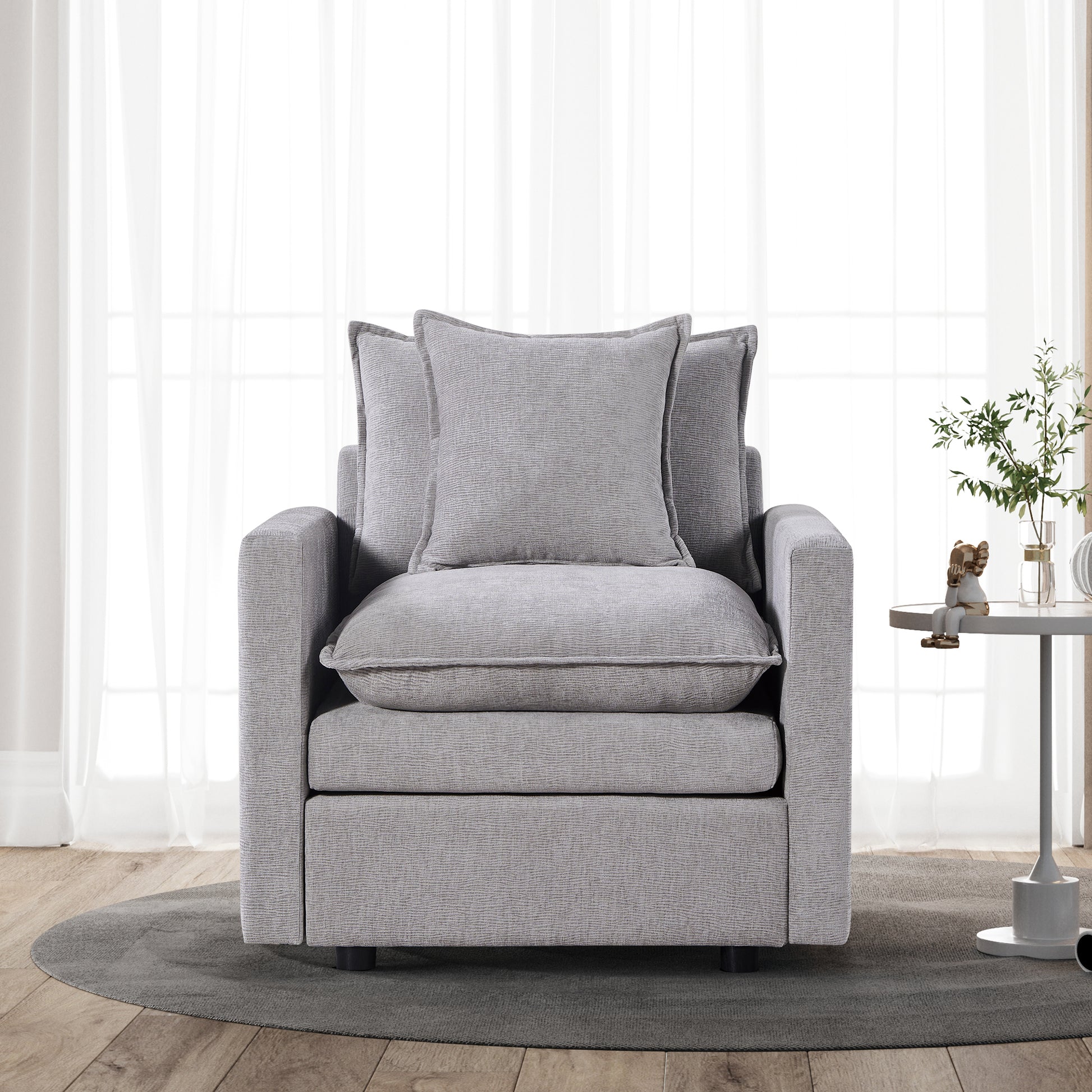 Chenille Fabric Comfy Deep Single Seat Sofa Upholstered Reading Armchair Living Room Gray Wood Foam Chenille 1 Seat