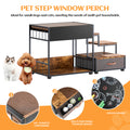 Pet Step Window Perch,Bunk Beds Window Perch For Dogs Bedside Lounge Elevated Dog Bed Multi Level Platform With Sponge, Non Slip Pad And Storage,Vintage Black Vintage Particle Board