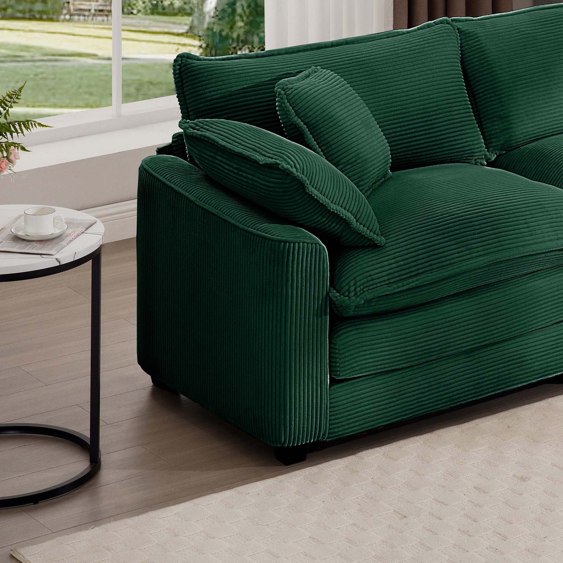 Mid Century Modern Sectional Sofa 3 Seater Sectional Sofa With 2 Arm Pillows And 3 Pillows, Living Room Sectional Green Corduroy Fabric Green Corduroy 3 Seat