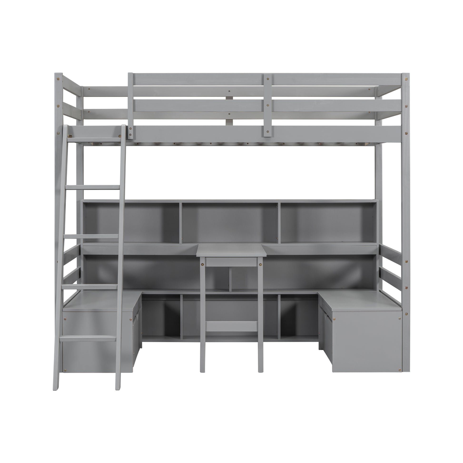 Twin Loft Bed With Storage Shelves, Drawers, Seat And Desk For Grey Color Box Spring Not Required Twin Grey Wood Bedroom Modern Storage Included Pine