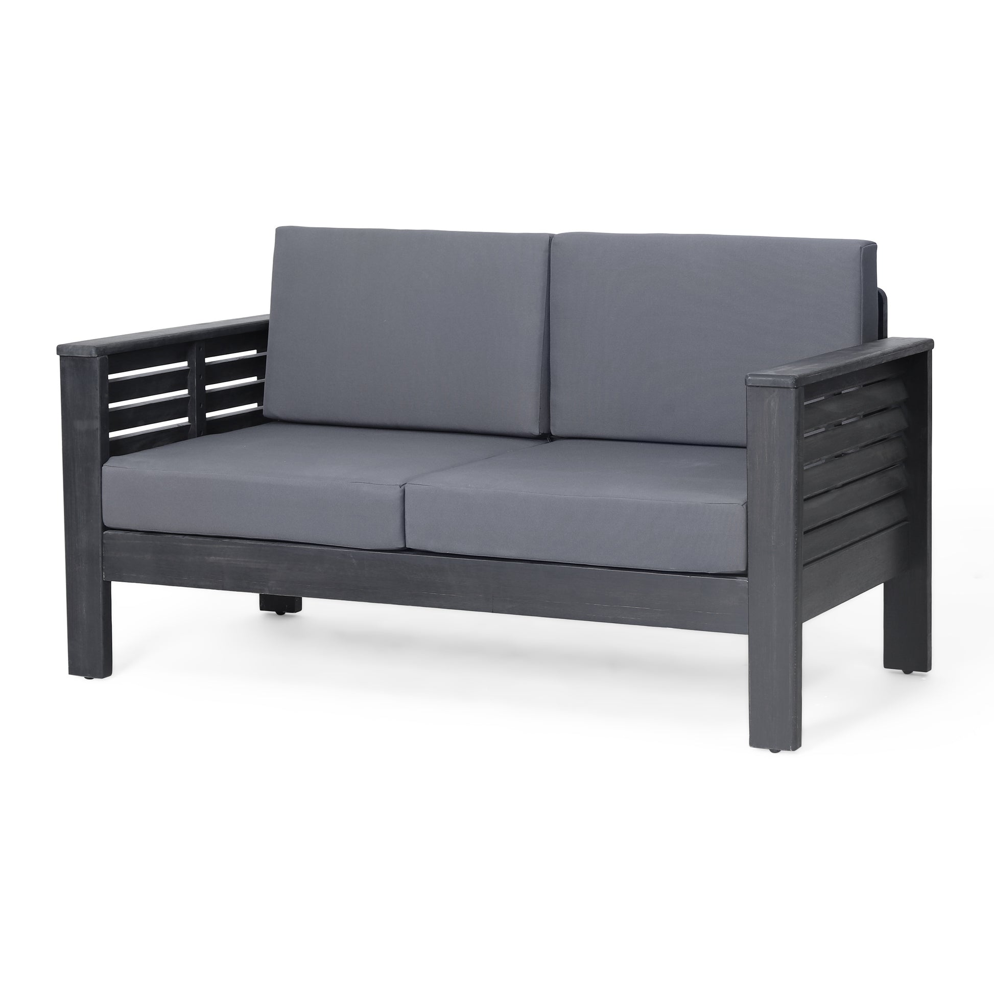 Acacia Wood Outdoor Loveseat And Coffee Table Set With Cushions, Dark Gray Yes Grey Seats 4 Sofa Seating Groups Foam Acacia Wood