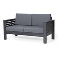 Acacia Wood Outdoor Loveseat And Coffee Table Set With Cushions, Dark Gray Yes Grey Seats 2 Foam Acacia Wood