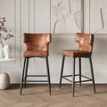 28Inch Counter Height Bar Stools Set Of 2, Modern Bar Upholstered Chairs With Pu Leather, Metal Footrest And Frame For Kitchen Island, Bar Table, Dining Room, Brown Solid Kitchen Solid Back Set Of 2