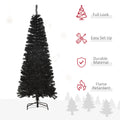 Homcom 6Ft Pencil Christmas Tree, Unlit Artificial Christmas Tree Slim Douglas Fir Xmas Tree With Realistic Branches, Halloween Tree With 618 Tips, Black Black Plastic