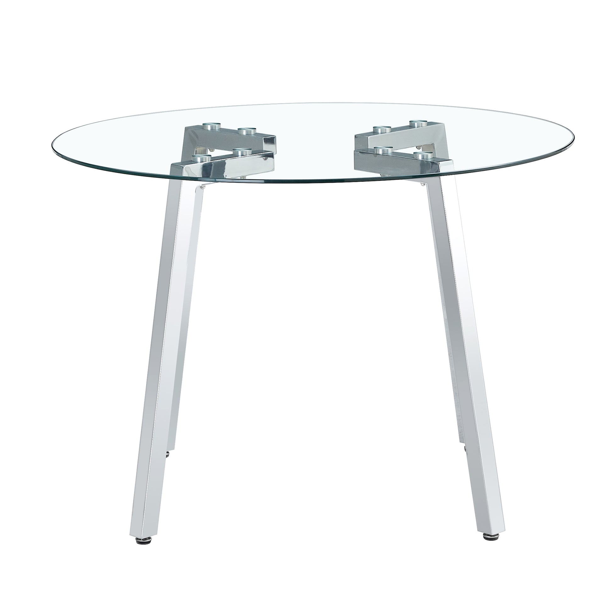 Table And Chair Set.A Modern Minimalist Style Round Clear Tempered Glass Table With Silver Metal Legs.And 6 Dark Gray Chairs With Modern Pu Leather High Back Upholstered And C Tube Chrome Legs. Dark Gray,Silver Seats 6 Glass Metal