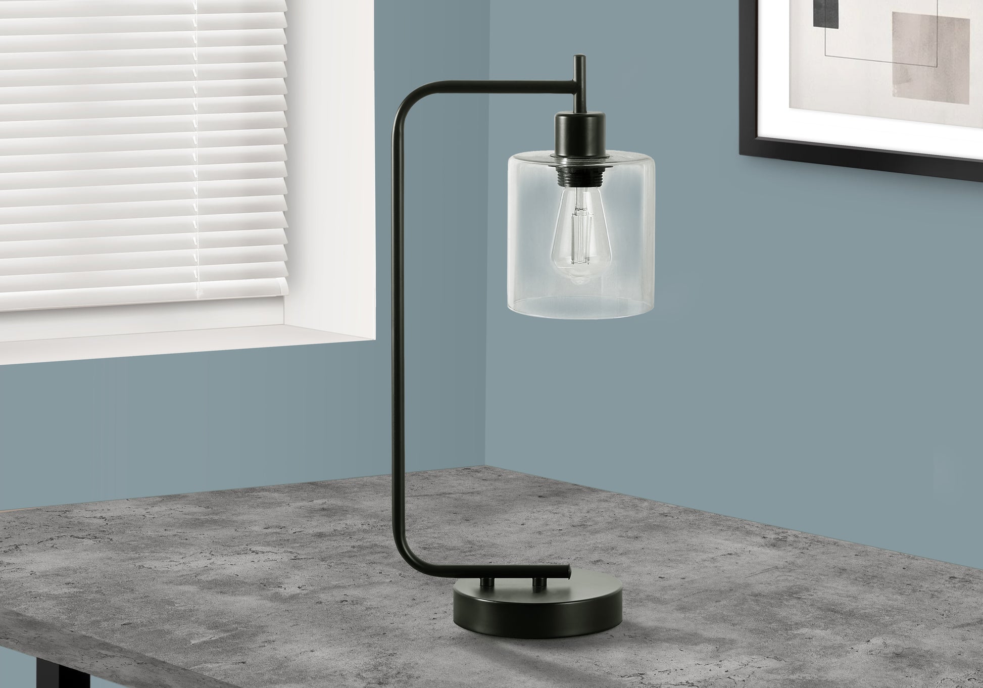 Lighting, 20"H, Table Lamp, Usb Port Included, Black Metal, Glass Shade, Modern Black Metal