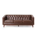 Mirod 81'' Pu Sofa,Tufted Back,Solid Wood Legs,Living Room And Study Dark Brown Pu 3 Seat