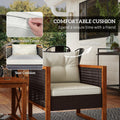 Outsunny 3 Pieces Patio Bistro Set Wooden With Cushions, Pe Wicker Patio Furniture Outdoor For Porch, Backyard, Garden, Brown Brown Rattan Metal
