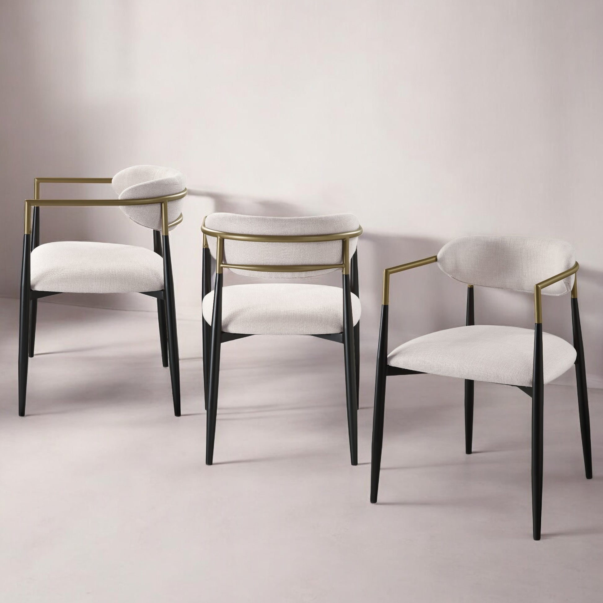 Jaramillo Beige Linen & Black Finish Side Chair Set Of 2 Beige Linen,Metal,Synthetic Wood