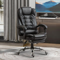 Homcom High Back Ergonomic Executive Office Chair, Pu Leather Computer Chair With Retractable Footrest, Lumbar Support, Padded Headrest And Armrest, Black Black Pu