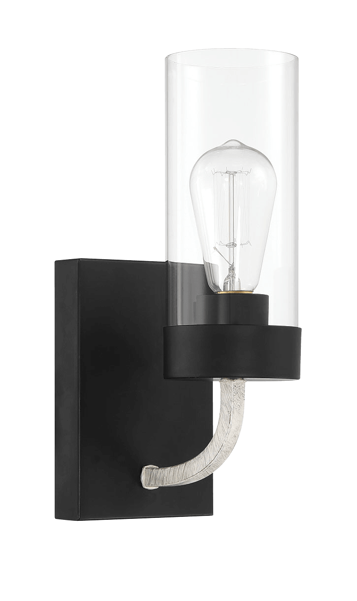 Zephyr Single Light Sconce With Clear Glass Metal Black Finish Black,Clear Glass,Metal