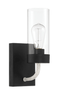 Zephyr Single Light Sconce With Clear Glass Metal Black Finish Black,Clear Glass,Metal