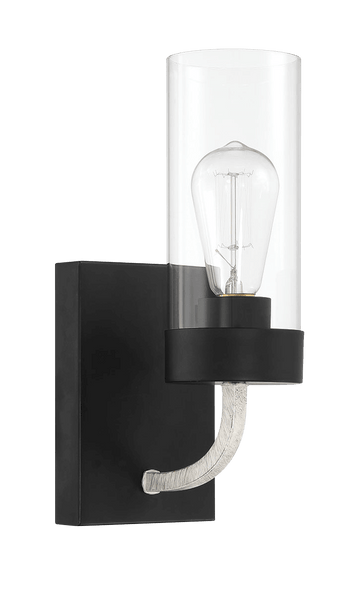 Zephyr Single Light Sconce With Clear Glass Metal Black Finish Black,Clear Glass,Metal