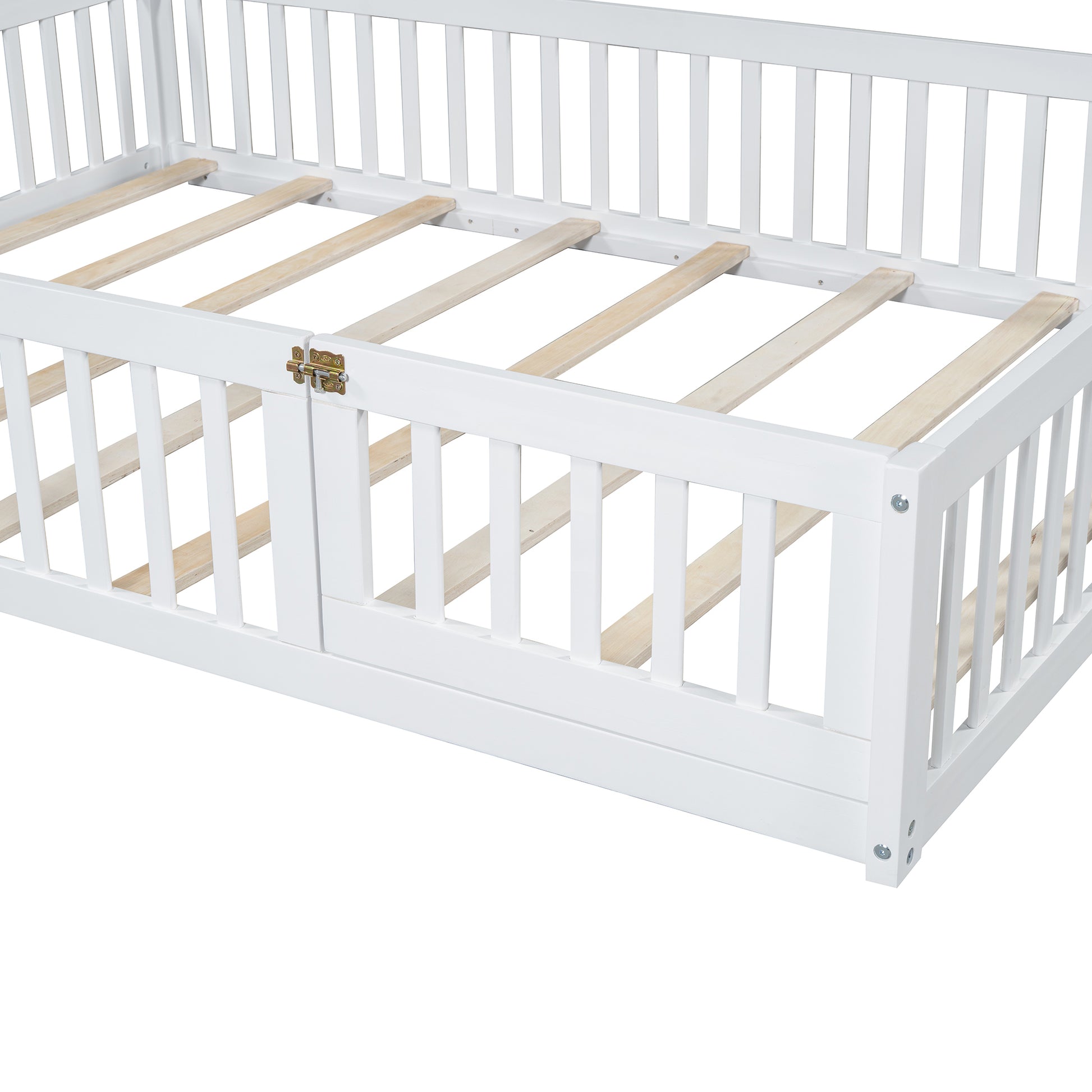 Wood Full Size House Platform Bed With Guardrail, White Box Spring Not Required Full White Wood Bedroom Solid Wood Mdf