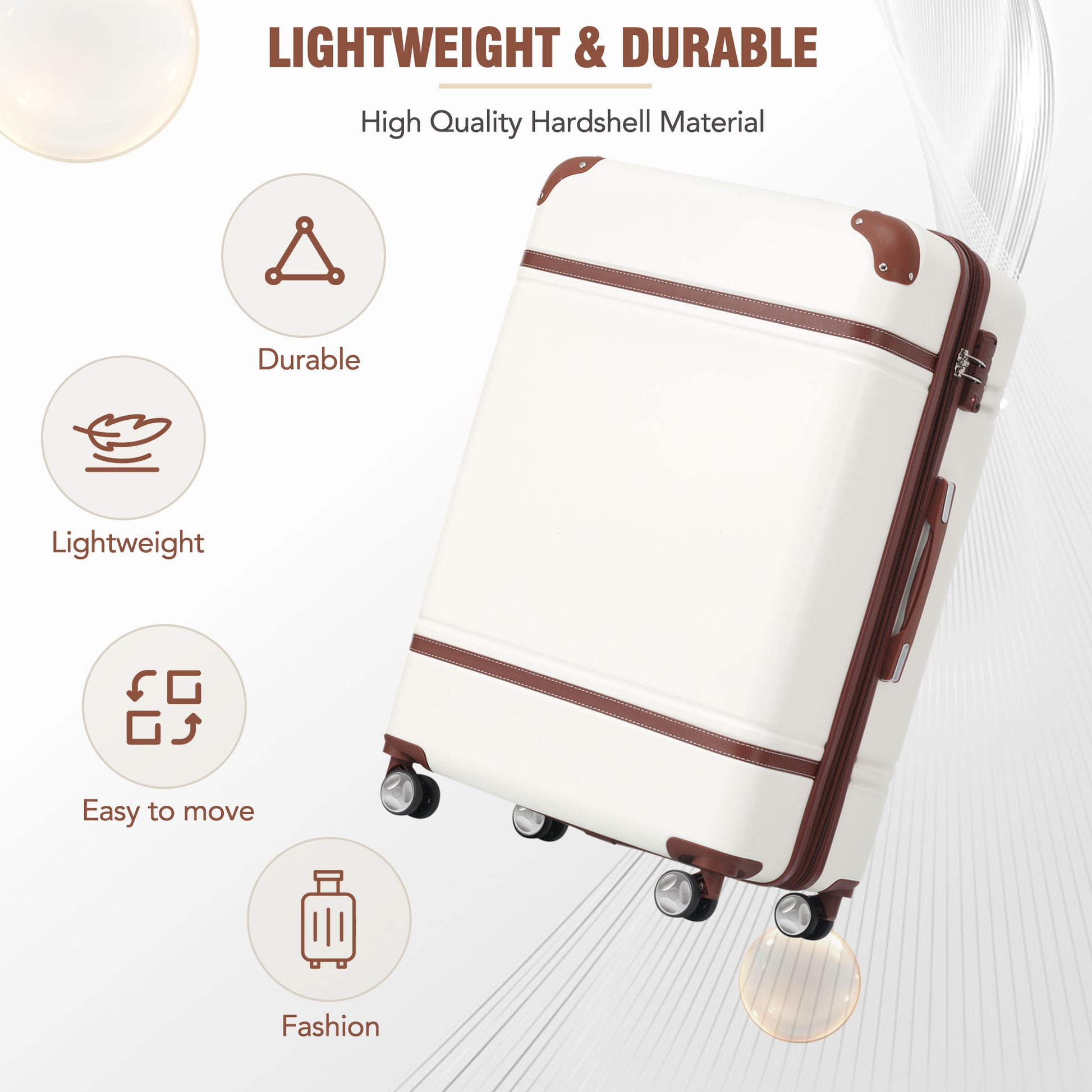 Hardshell Luggage With Tsa Lock24" Expandable Lightweight Suitcase With Spinner Wheels, Single Vintage Luggage,White White Abs