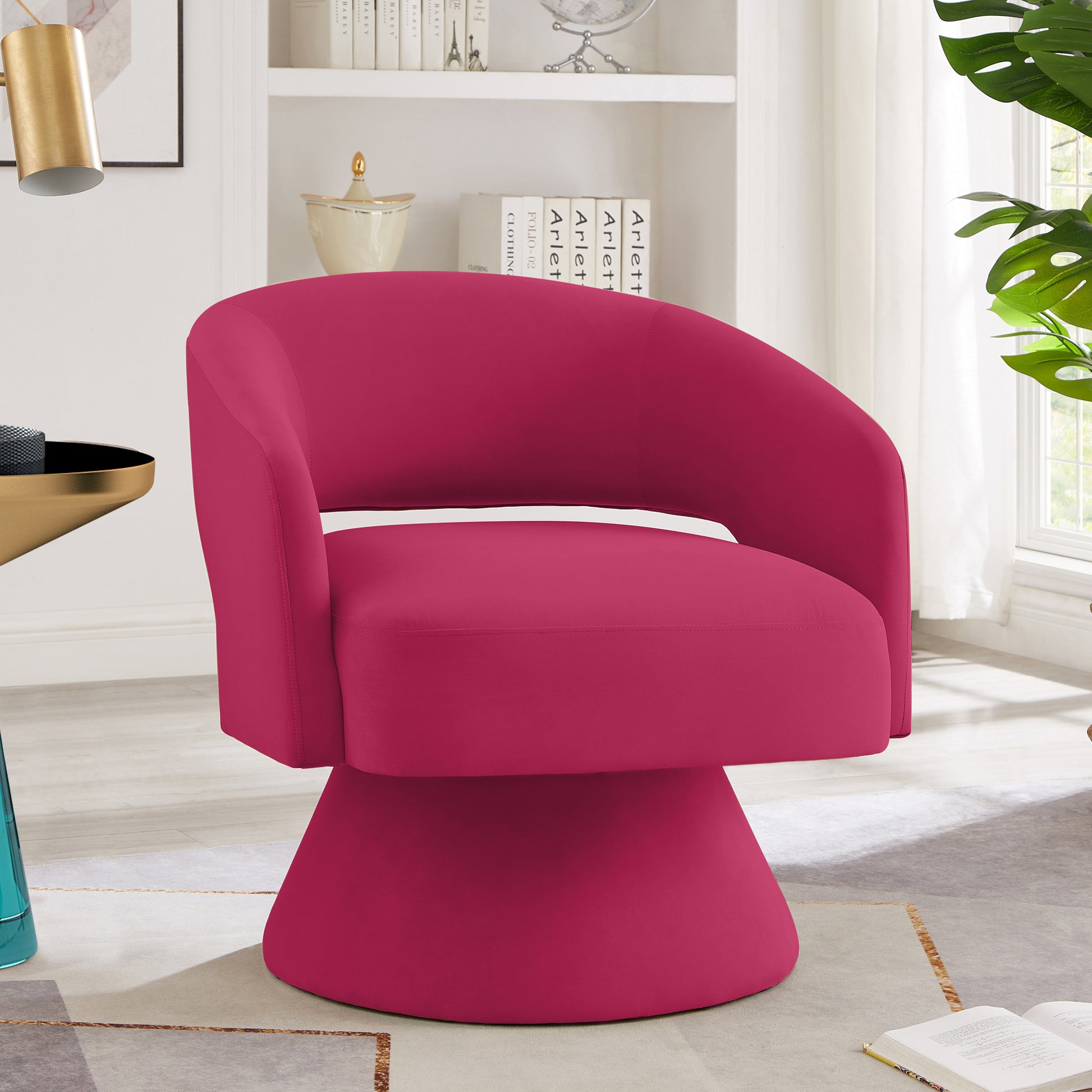 Modern Swivel Barrel Chair, Upholstered Velvet Round Accent Chairs,360 Degree Comfy Swivel Chair With Open Backrest, Single Chair Armchair For Living Room Bedroom, Homerest, Rose Pink Rose Pink Primary Living Space American Design,Contemporary,Luxury,Mid