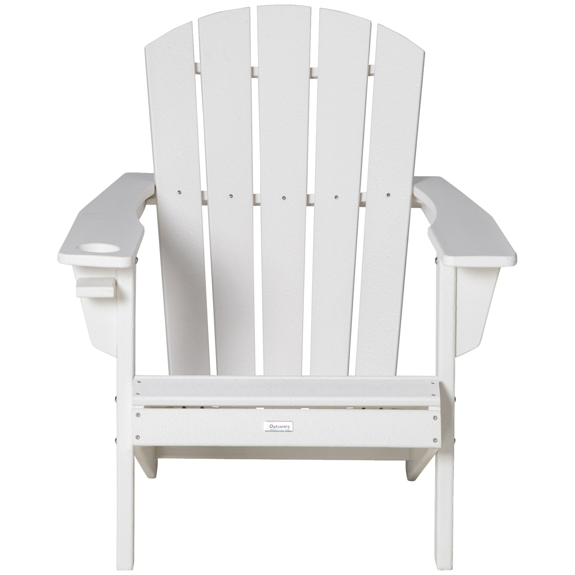 Outsunny Adirondack Chair With Cup Holder, All Weather Patio Chair Hdpe Lounger, Fire Pit Seating High Back And Wide Seat For Outdoor, Backyard, Garden, Deck, Lawn, White White Plastic