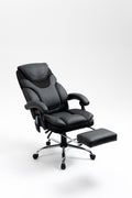 Massage Reclining Office Chair With Footrest, High Back Computer Chair Home Desk Ergonomic Executive Office Chair With Armrests, Adjustable Height. Black Faux Leather