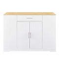 53 Inch Large Kitchen Island With Trash Can Storage Cabinet, Islands Table With Drawer And Adjustable Shelves, Breakfast Bar Cabinet For 13 Gallon Garbage Bin, White & Oak White Particle Board