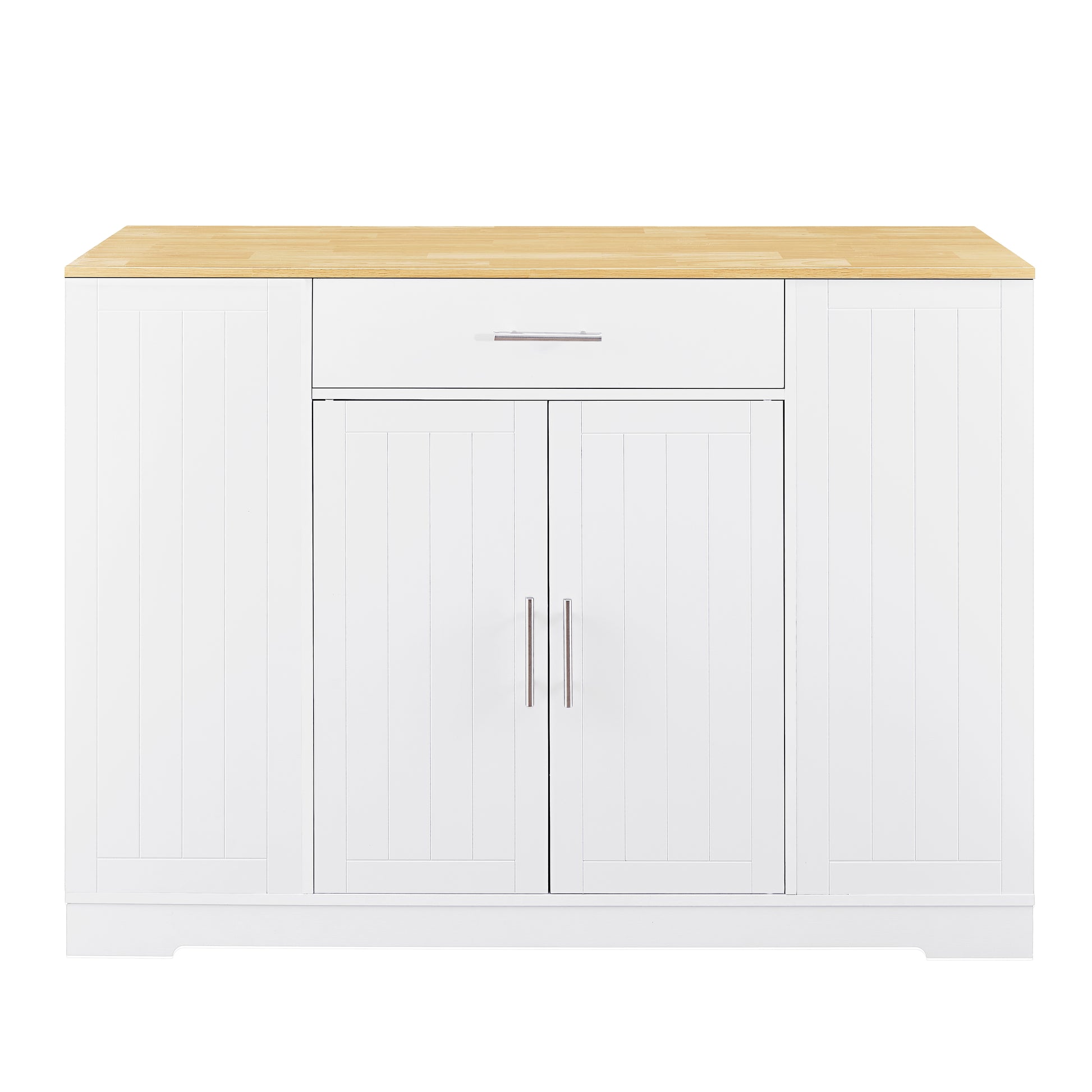 53 Inch Large Kitchen Island With Trash Can Storage Cabinet, Islands Table With Drawer And Adjustable Shelves, Breakfast Bar Cabinet For 13 Gallon Garbage Bin, White & Oak White Particle Board