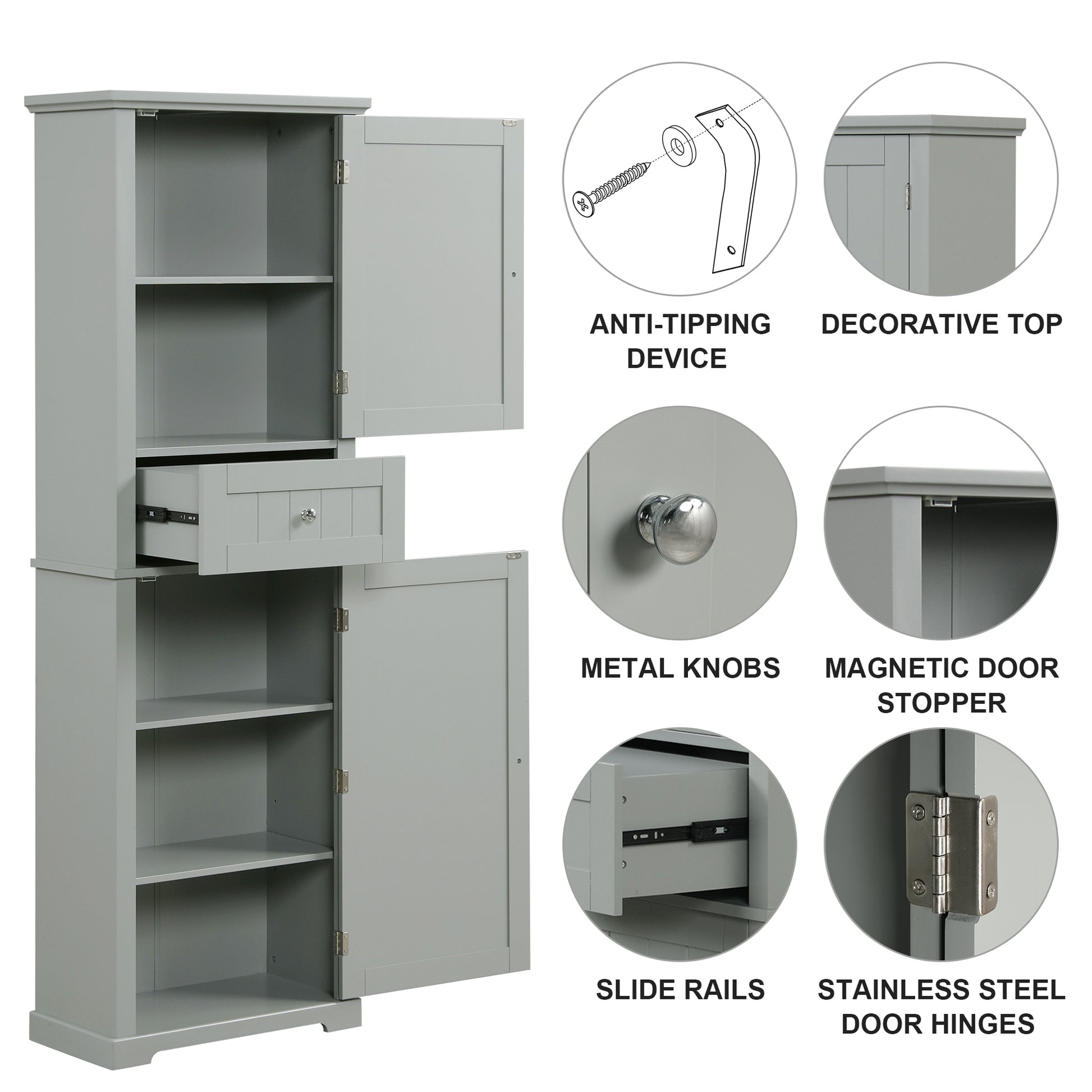 Tall Bathroom Storage Cabinet, Freestanding Storage Cabinet With Drawer And Adjustable Shelf, Mdf Board With Painted Finish, Grey Grey Mdf