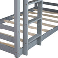 Triple Rubber Wood Bunk Bed With Two Built In Ladders, Guardrails, Twin Over Twin Over Twin, Detachable Triple Twin Bunk Bed,Grey Twin Grey Bedroom American Design Bed Frame Rubber Wood